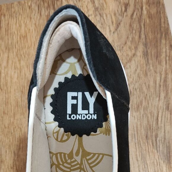 Fly London Black and White Women's Wedges - Picture 2 of 8